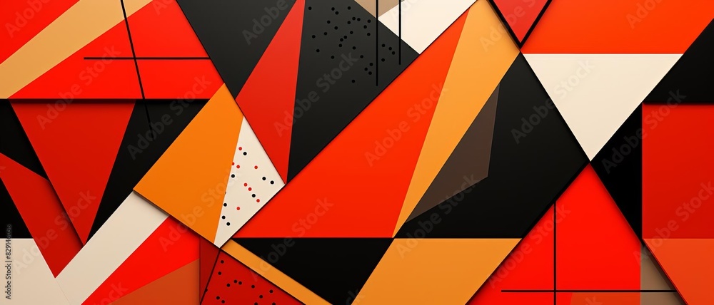 Poster striking geometric patterns with sharp lines and bold colors like red