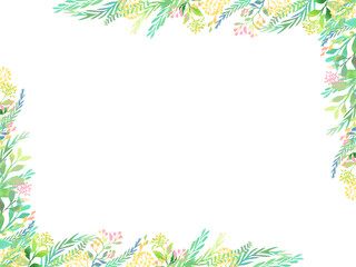 カラフルな手描きの植物のイラストを使用した、縦長のテンプレート