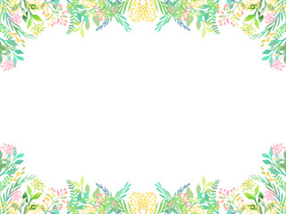 カラフルな手描きの植物のイラストを使用した、縦長のテンプレート