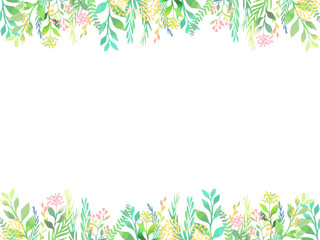 カラフルな手描きの植物のイラストを使用した、縦長のテンプレート