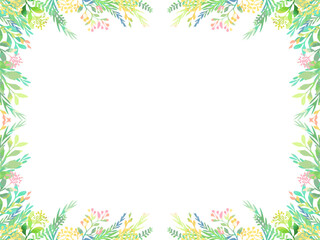 カラフルな手描きの植物のイラストを使用した、縦長のテンプレート