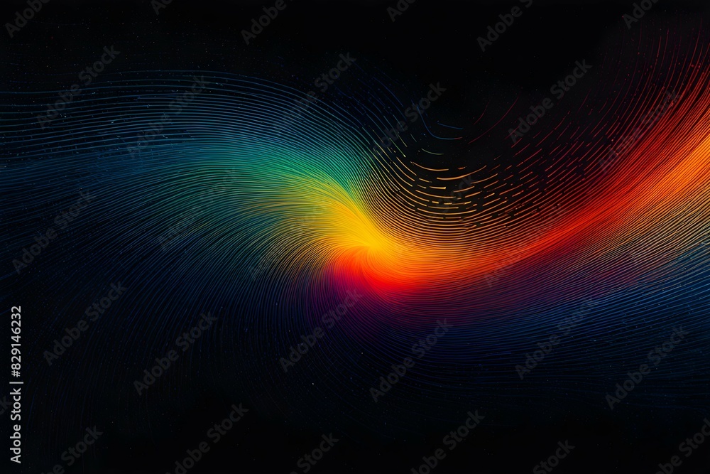Poster a colorful swirl of lines and dots in a black background