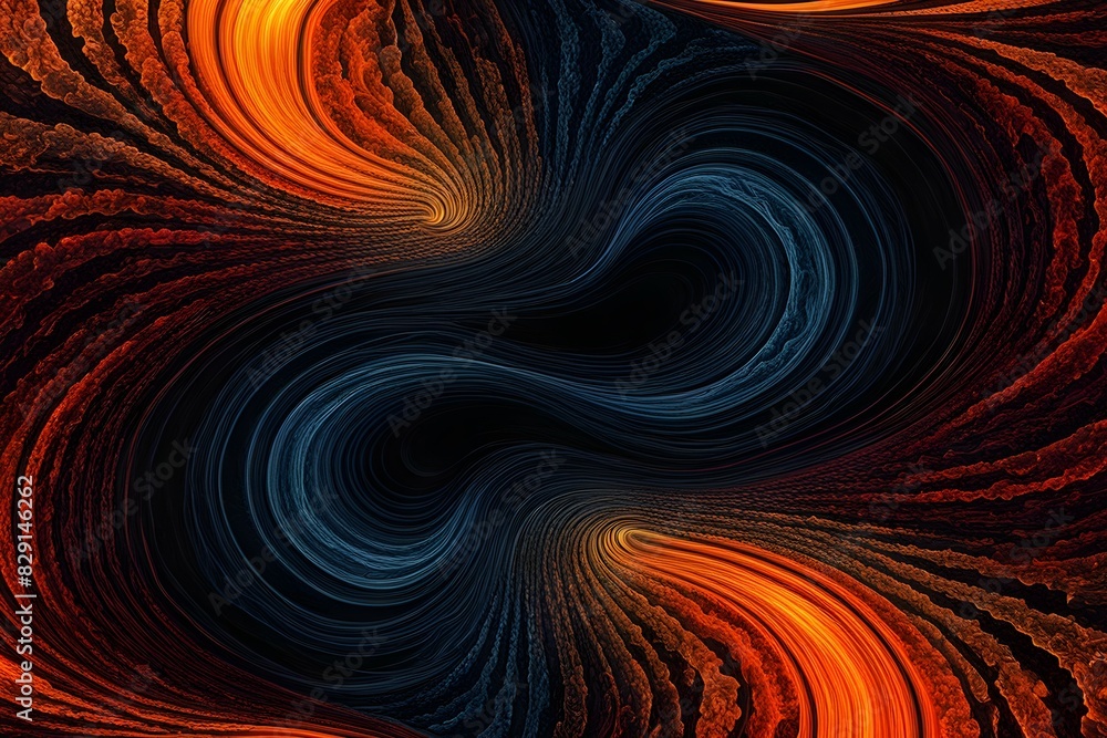 Poster the image is a colorful abstract piece with a blue and orange swirl pattern