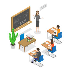 3D Isometric Flat Illustration of Hybrid or Blended Learning, Digital Classroom, Online Education. Item 1