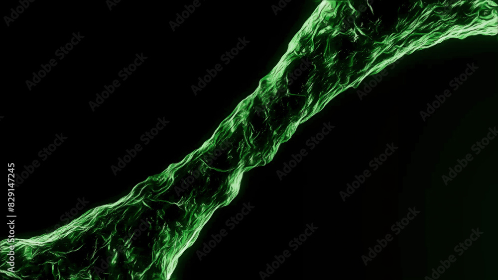 Poster moving 3d water tunnel in space. animation. side view of moving 3d fluid flow on black background. l