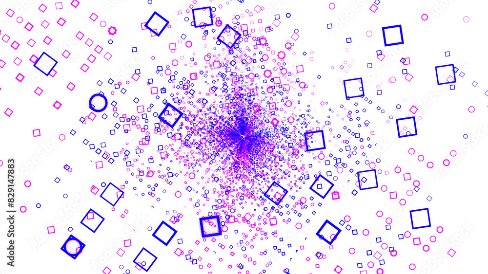 Sticker flying cloud of squared silhouettes. design. rotating field of small squares.