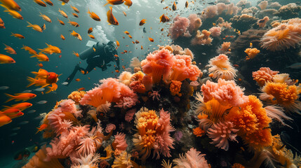 An underwater scene with thriving marine life.