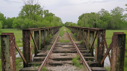 Fototapeta premium Old abandoned railway bridge crossing through the forest