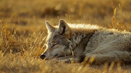 Tired prairie wolf taking a rest
