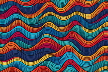 A colorful wave pattern with a blue stripe