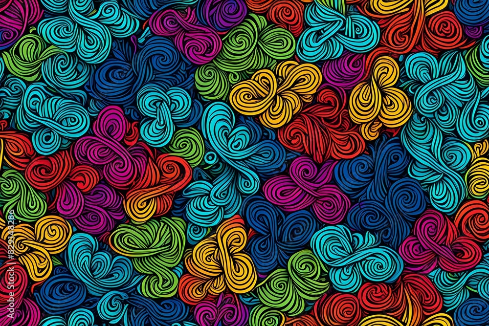 Poster a colorful, abstract design of many different colored swirls and loops