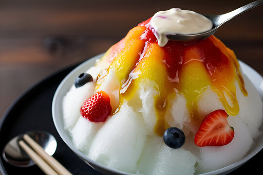 Fruit shaved ice bingsu kakigori