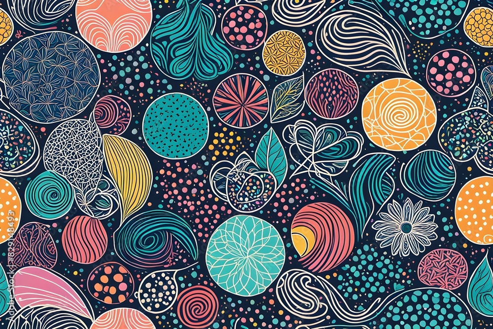 Poster a colorful and abstract painting of various shapes and patterns