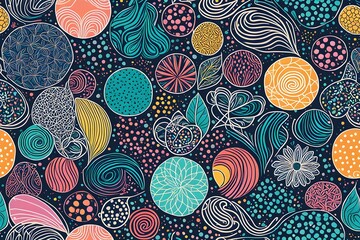 A colorful and abstract painting of various shapes and patterns