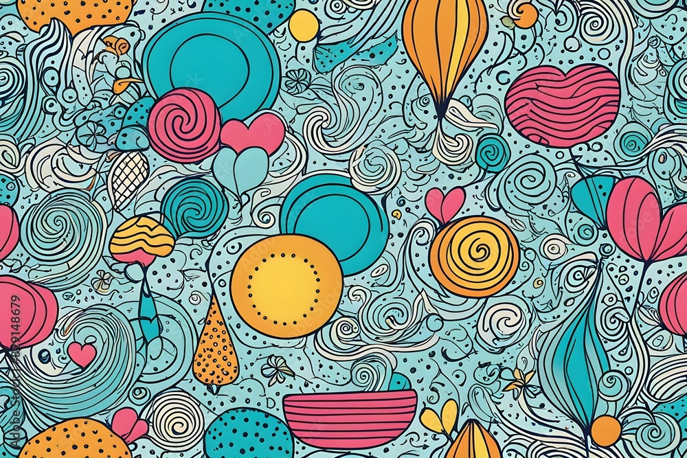 Poster a colorful and abstract painting with many different shapes and patterns