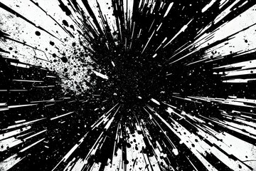 A black and white photo of a blurry explosion with white streaks