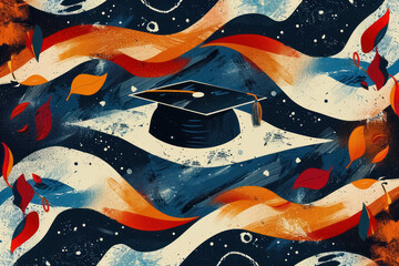 modern abstract graduation hat illustration with dynamic colorful elements
