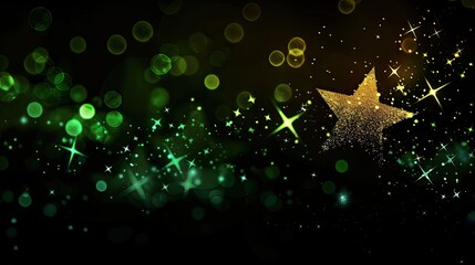 Glowing Star with Green Bokeh and Sparkles Background
