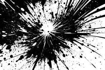 A black and white photo of a black and white explosion with white splatters