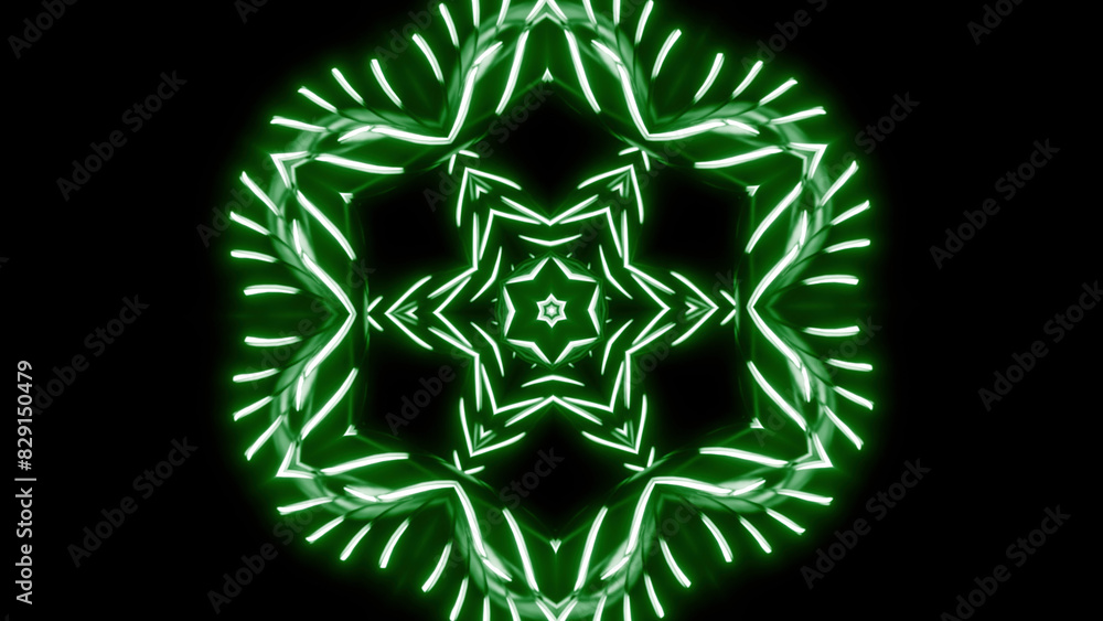 Aufkleber symmetrical pattern with neon starry kaleidoscope. design. mirror reflection of repeating star or fl