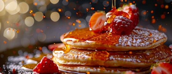 Dripping Sweetness Playful Pancake with Cascading Fruit Syrup Splash
