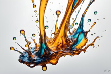 Fototapeta premium A splash of orange and blue liquid with many small bubbles