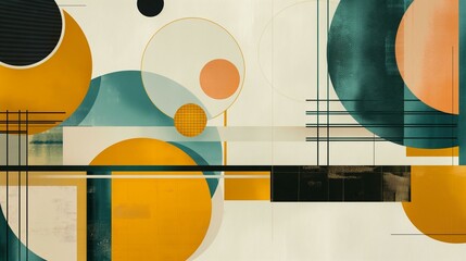 Precise geometric vector illustration pattern design shape with overlapping circles and squares, high contrast abstract matte typography style