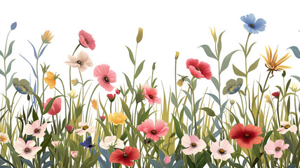 Ilustración flores del campo con fondo blanco 
