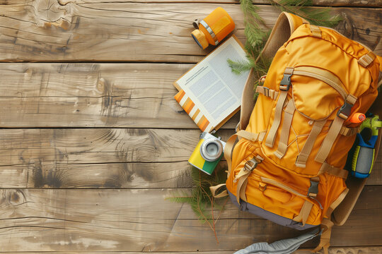 Copy space of a hiking backpack for mountain adventures and backpacking, ideal for camping enthusiasts planning their next vacation, showcasing essential gear for tr