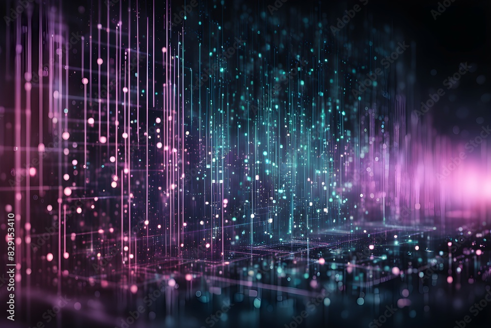Aufkleber a computer generated image of a cityscape with purple and blue lines and dots