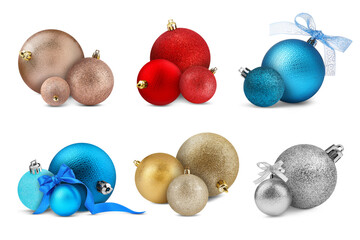 Set of shiny Christmas balls isolated on white