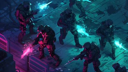 Fiercely Battling Futuristic Alien Soldiers in Dramatic Sci-Fi Combat Scene