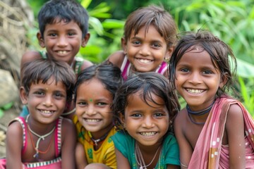 Group of happy Indian kids smiling at camera. Children in India.