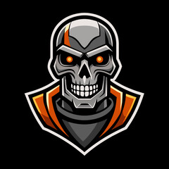 Cyberpunk skull logo with intense red eyes and a sharp, geometric design, ideal for esports teams, gaming communities, and branding. High-quality vector illustration. Cyborg head 