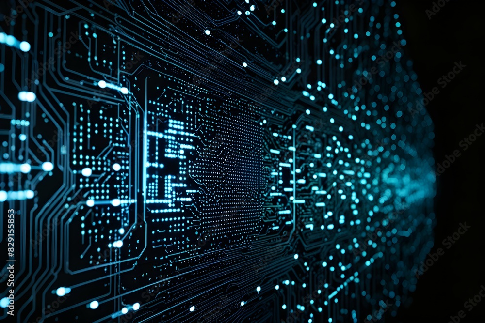 Poster a computer chip is shown in a blue and white color scheme