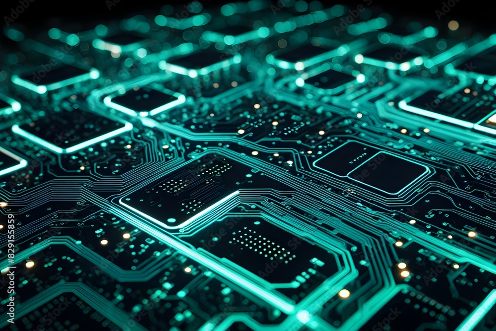 Poster a close up of a computer chip with a green background