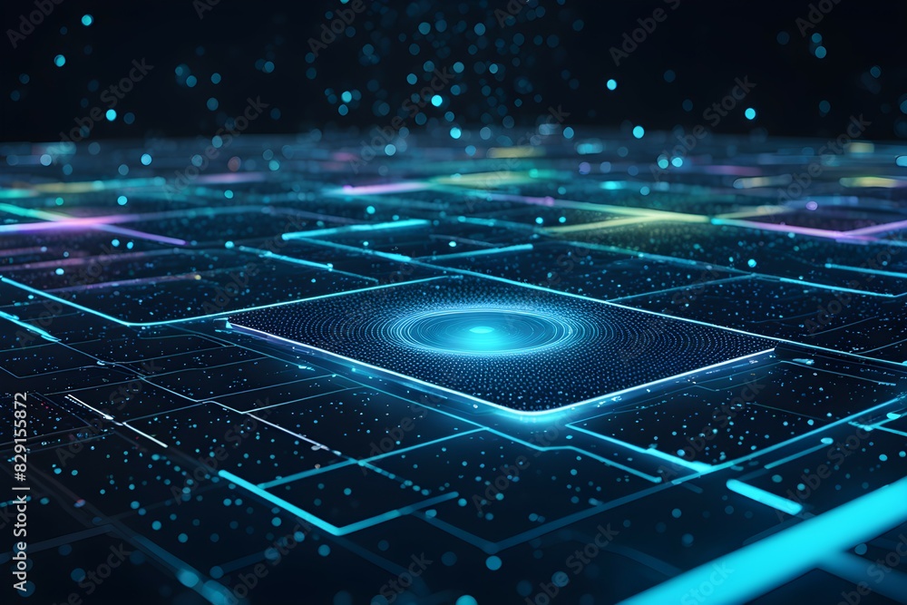 Poster a computer screen with a blue square in the middle