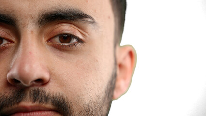 Obraz premium Man's face, close-up, on a white background