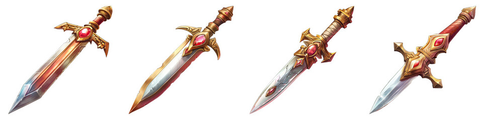Dagger isolated on transparent png background collection set . Generative ai