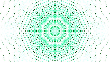 Hypnotic circular pattern moving from dots. Design. Dots move in geometrically circular pattern. Kaleidoscopic pattern of dots on white background