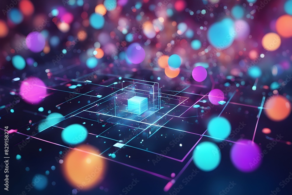 Poster a colorful image of a computer chip with a blue cube on it