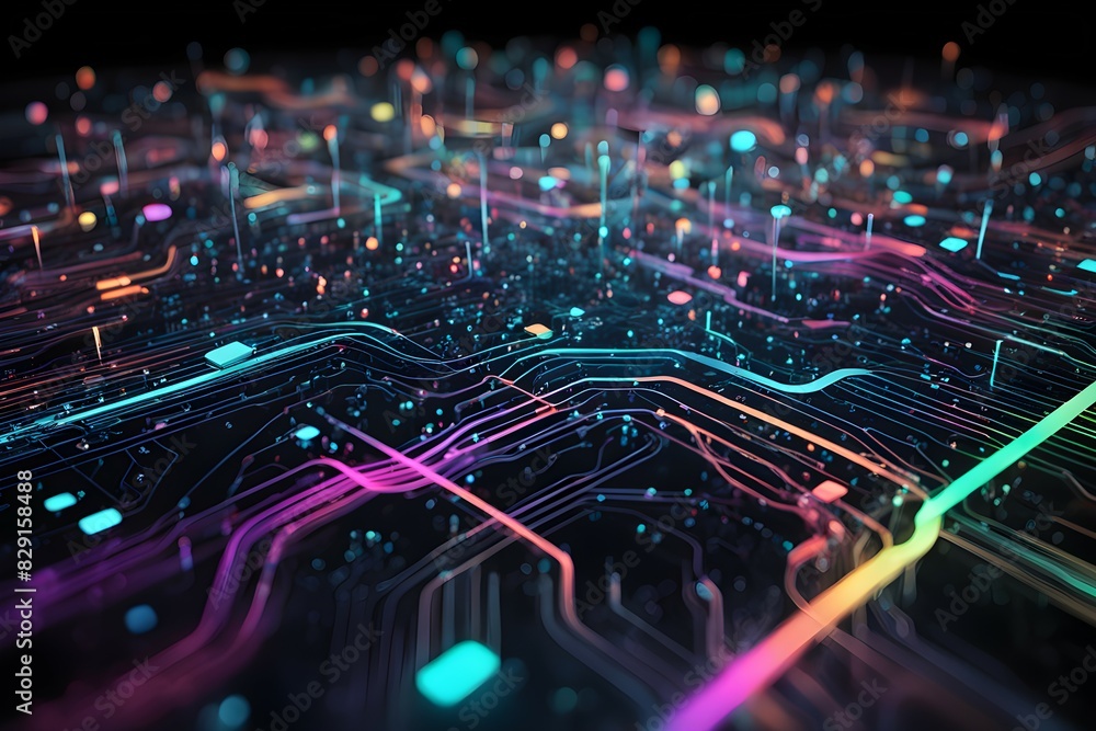 Poster a colorful image of a circuit board with many different colored lines