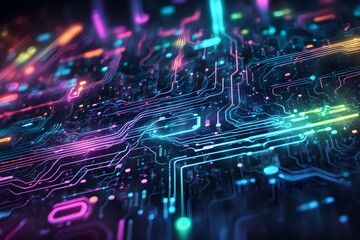 Obraz premium A colorful image of a circuit board with many different colored lines and dots