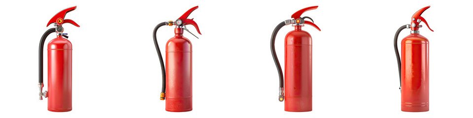 Obraz premium Fire Extinguisher isolated on transparent png background collection set . Generative ai