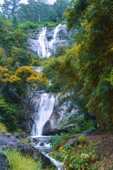 Fototapeta premium Rocky Waterfall with Autumn Vibes at Nonpareil Falls, Belihuloya, Sri Lanka
