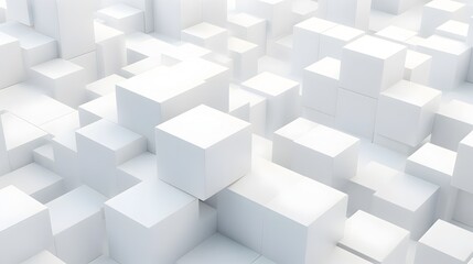 Sleek Abstract Geometric Backdrop for Futuristic Tech or Business Concept Design with Minimal White Cubes and Cityscape Pattern