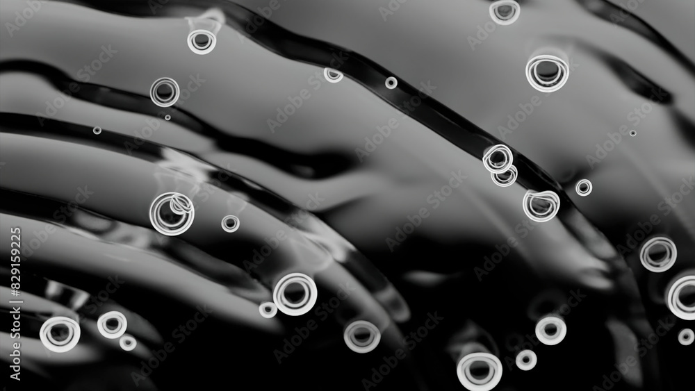 Aufkleber top view of drops falling into water surface and diverging circles in slow motion. design. bubbles o