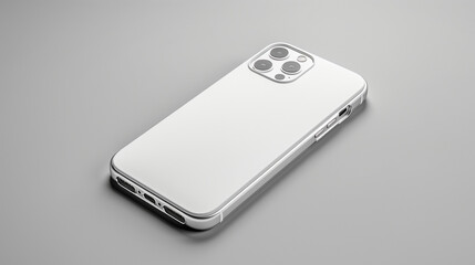 high quality silver iPhone 14 plus case mock up, Smart phone in white silicone cover falls down back view isolated on gray background, 3d object mockup for print and design 
