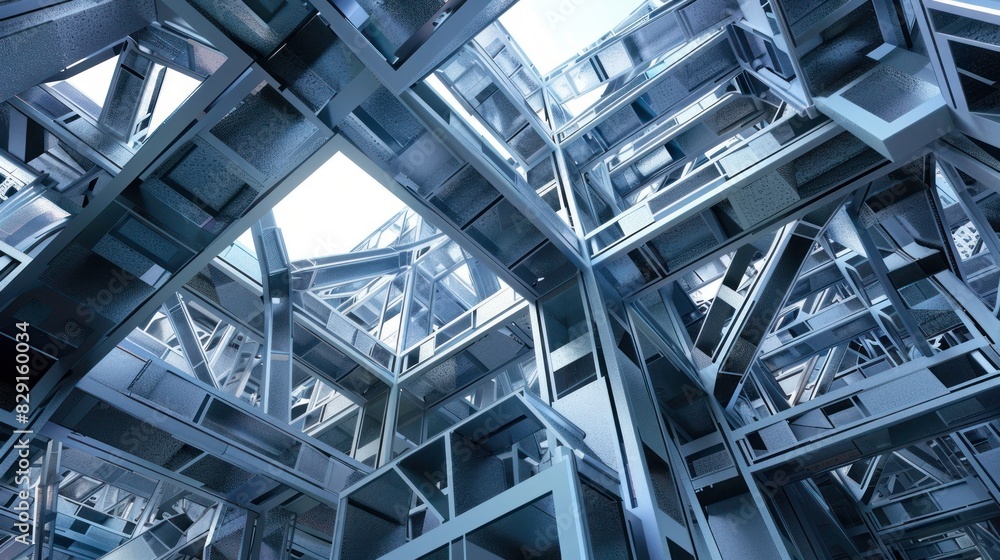 Aufkleber light steel structure with abstract backdrop of modern glass and steel architecture. background with