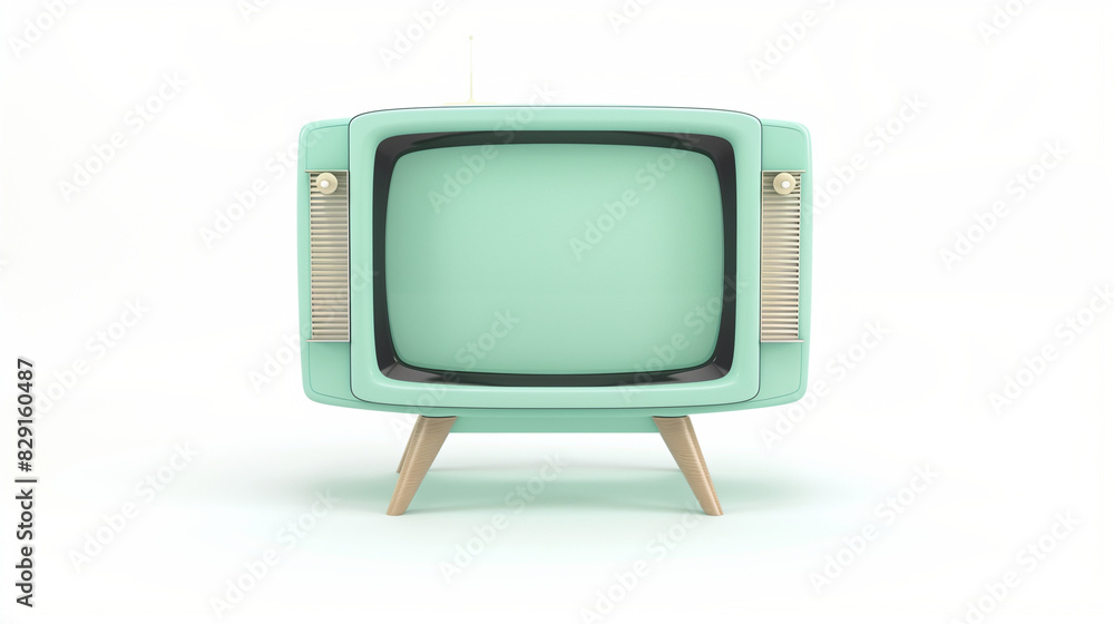 Poster mockup frame green mint tv retro style with blank screen using as frame mockup design isolated on wh